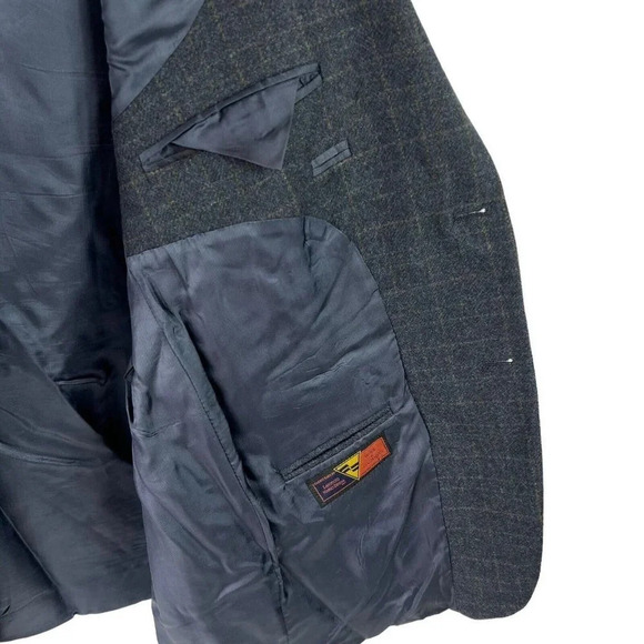 PRONTO-UOMO ZEGNA Wool Cashmere Sports Coat Blazer Charcoal Blue Plaid Size 46L - Picture 6 of 11
